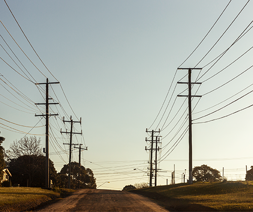 Photo of powerlines lining a road